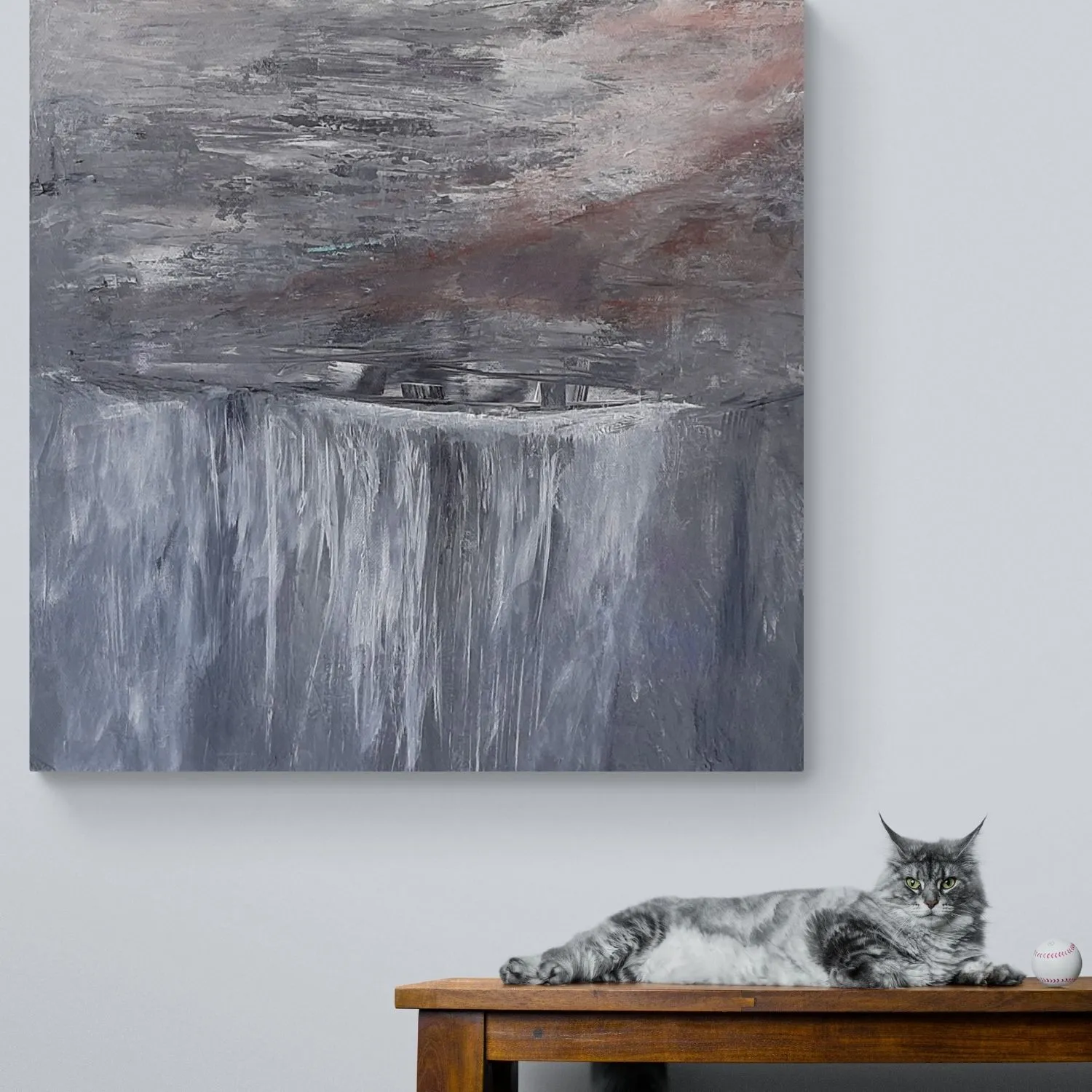 Misty Waterfall hanging in a furnished room