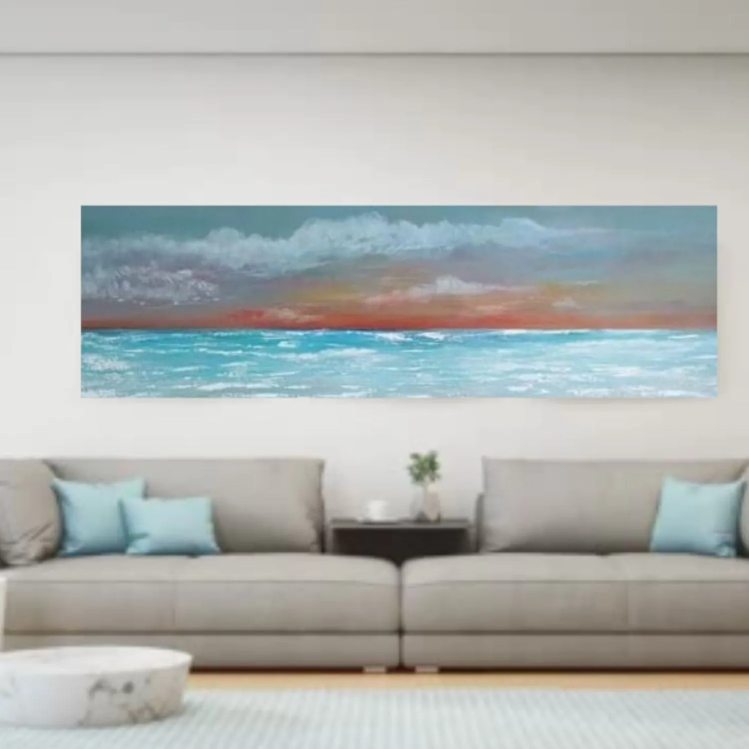 Dusk Ocean View hanging in a furnished room
