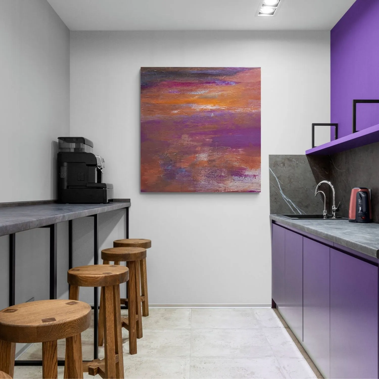 Colourful Skies hanging in a furnished room