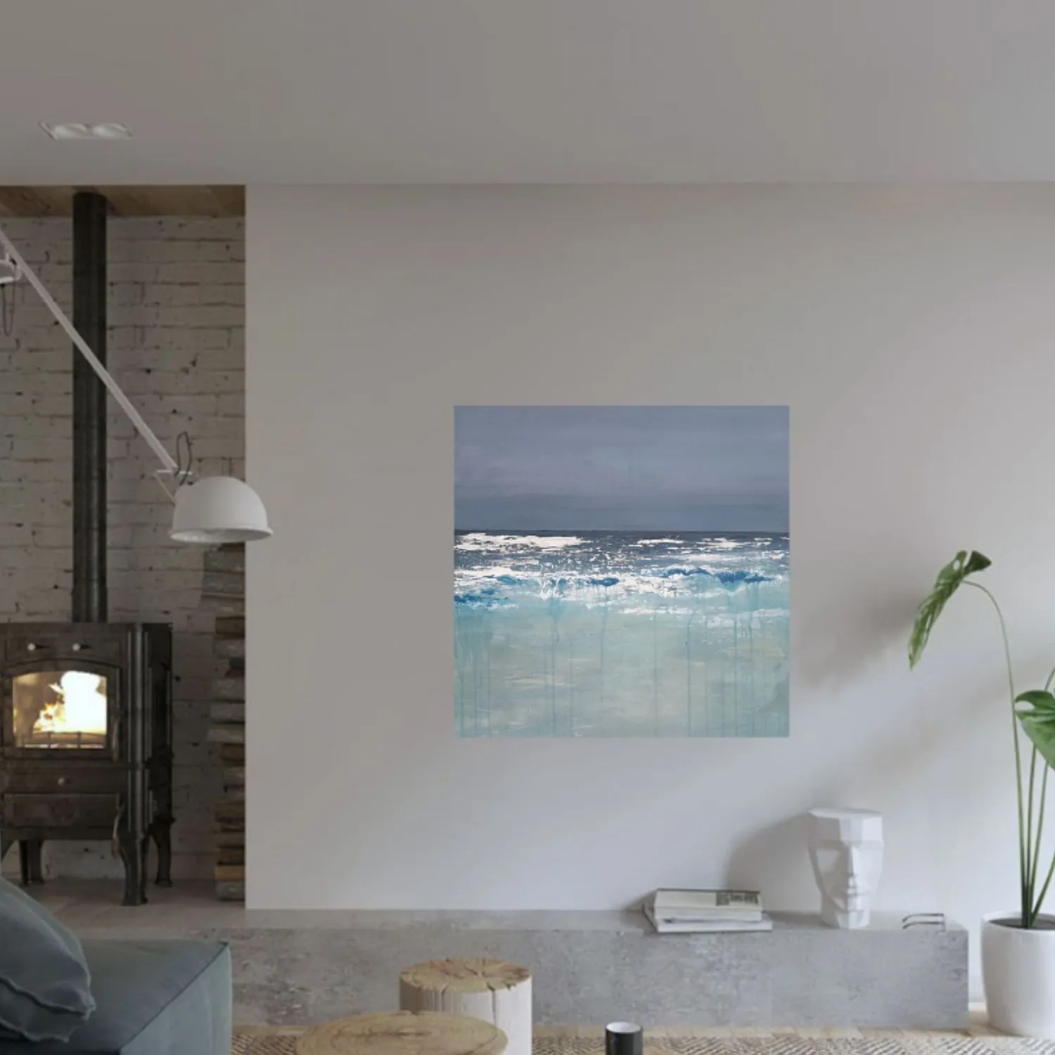 Crazy Waves hanging in a furnished room
